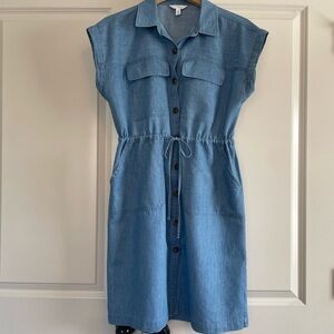 Chambray Blue Drawstring Waisted Dress